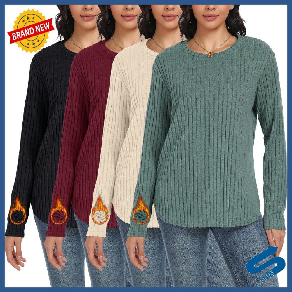 Thermal Long Sleeve Tunic Top Loose Fit Ribbed Knit Pullover Sweater